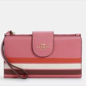 Coach Pink Pinstripe Tech Wallet